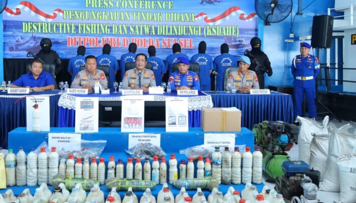 Kapolda Sulsel Paparkan Pengungkapan Kasus Destructive Fishing dan Perdagangan Satwa Dilindungi Sepanjang 2025